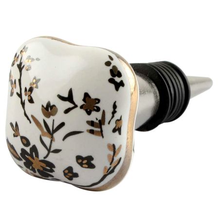 Golden Leaf Square Ceramic Wine Stopper